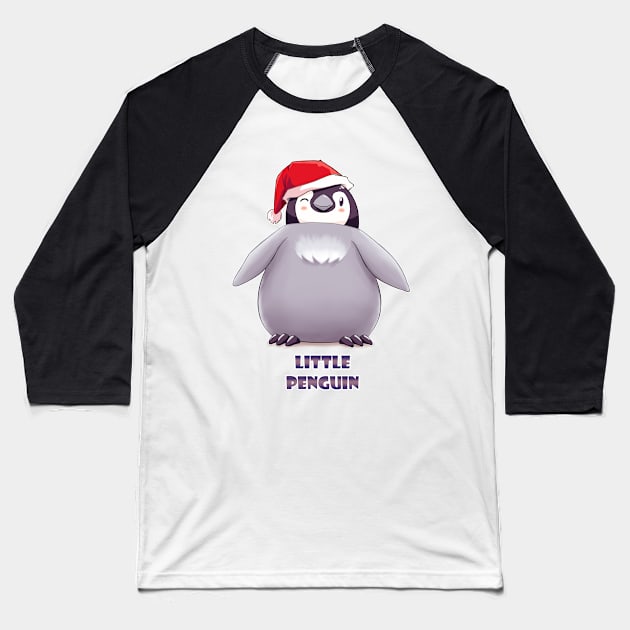 Santa Emperor Penguin Chick (Words) Baseball T-Shirt by EdgeKagami